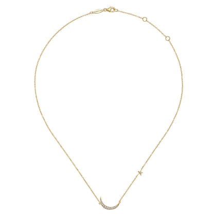 14K Yellow Gold Diamond Moon Pendant Necklace