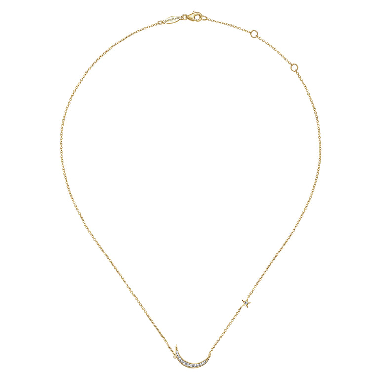 14K Yellow Gold Diamond Moon Pendant Necklace - 0.12 ct - Shot 2