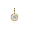 14K Yellow Gold Diamond  Mother of Pearl Medallion Pendant in size 18mm With Detachable Bail - 0.22 ct