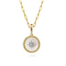 14K Yellow Gold Diamond  Mother of Pearl Medallion Pendant in size 18mm With Detachable Bail - 0.22 ct