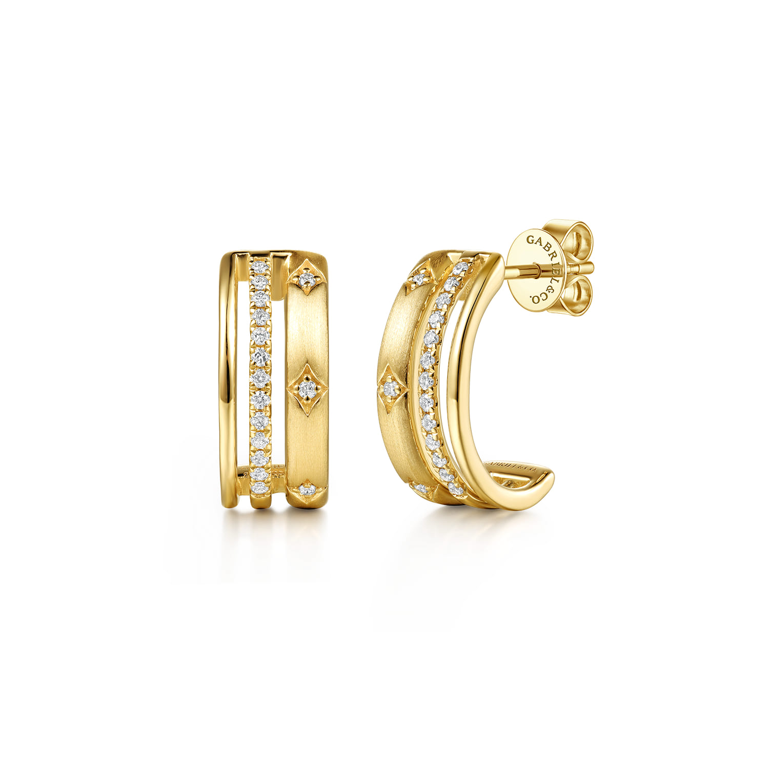 14K Yellow Gold Diamond Multi Row Huggie Earrings - 0.2 ct - Shot 1