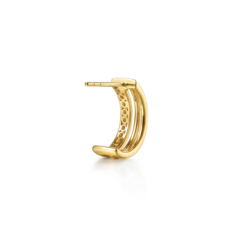14K Yellow Gold Diamond Multi Row Huggie Earrings - 0.2 ct - Shot 2