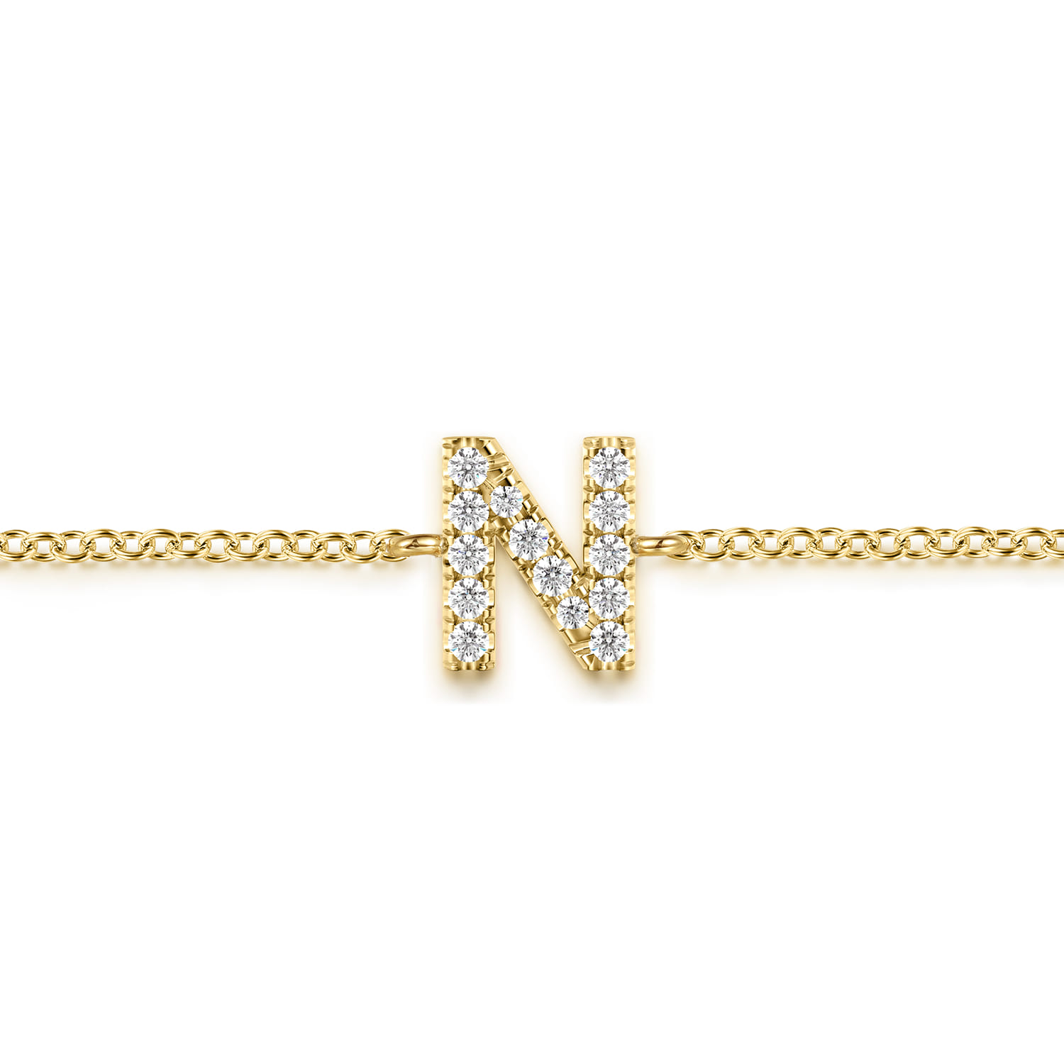 14K Yellow Gold Diamond N Initial Chain Bracelet - 0.08 ct - Shot 2