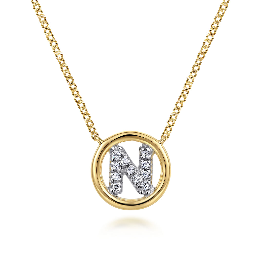 Chain Diamond N Initial Necklace Sterling Silver 14K Gold Plated