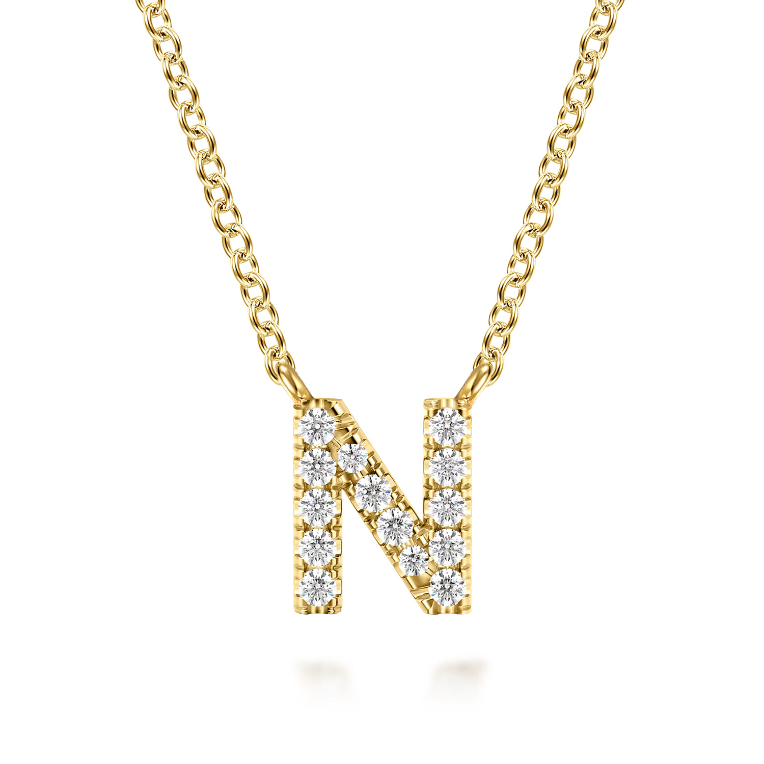 14K Yellow Gold Diamond N Initial Pendant Necklace - 0.08 ct - Shot 1