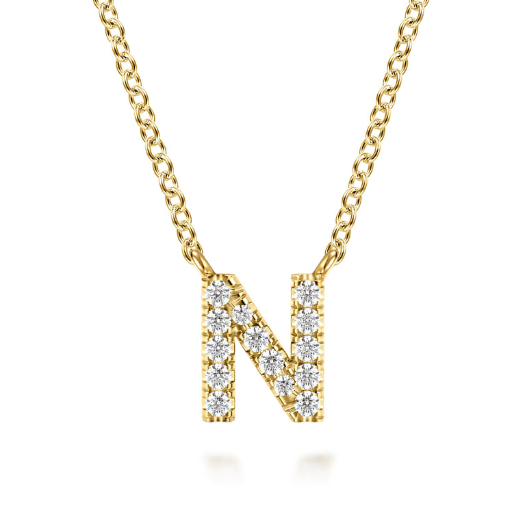 14K Yellow Gold Diamond N Initial Pendant Necklace - 0.08 ct - Shot 1