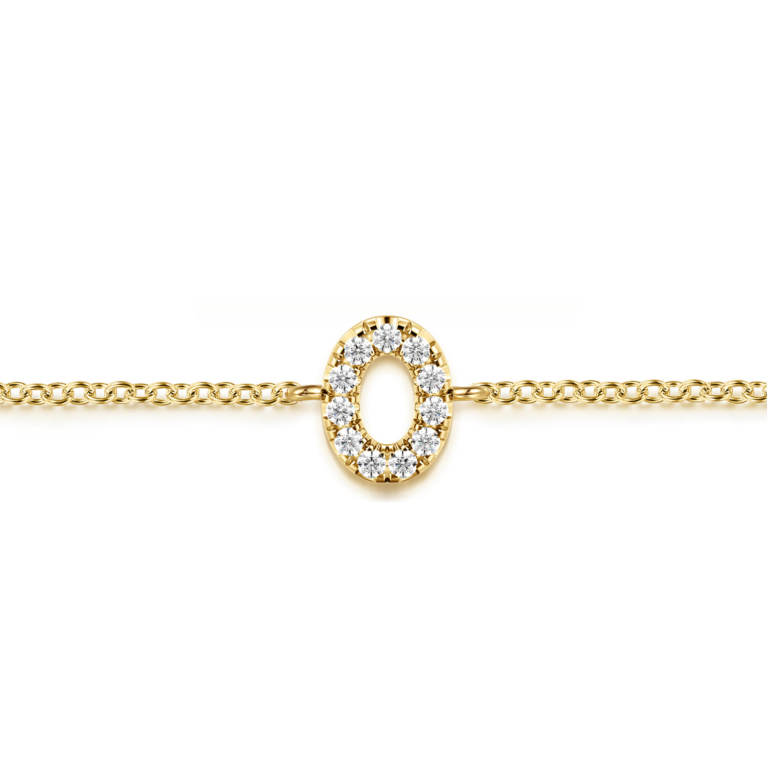 14K Yellow Gold Diamond O Initial Chain Bracelet - 0.07 ct - Shot 2