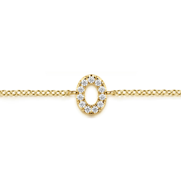 14K Yellow Gold Diamond O Initial Chain Bracelet - 0.07 ct - Shot 2