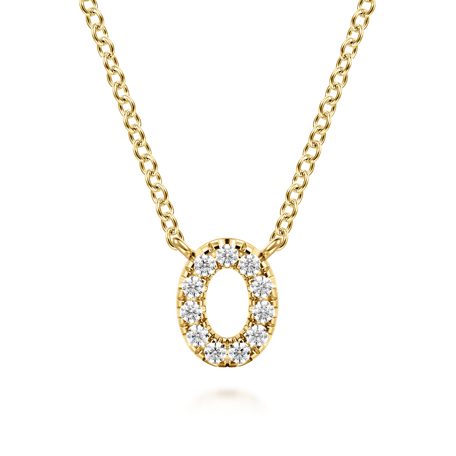 14K Yellow Gold Diamond O Initial Pendant Necklace - 0.07 ct - Shot 1