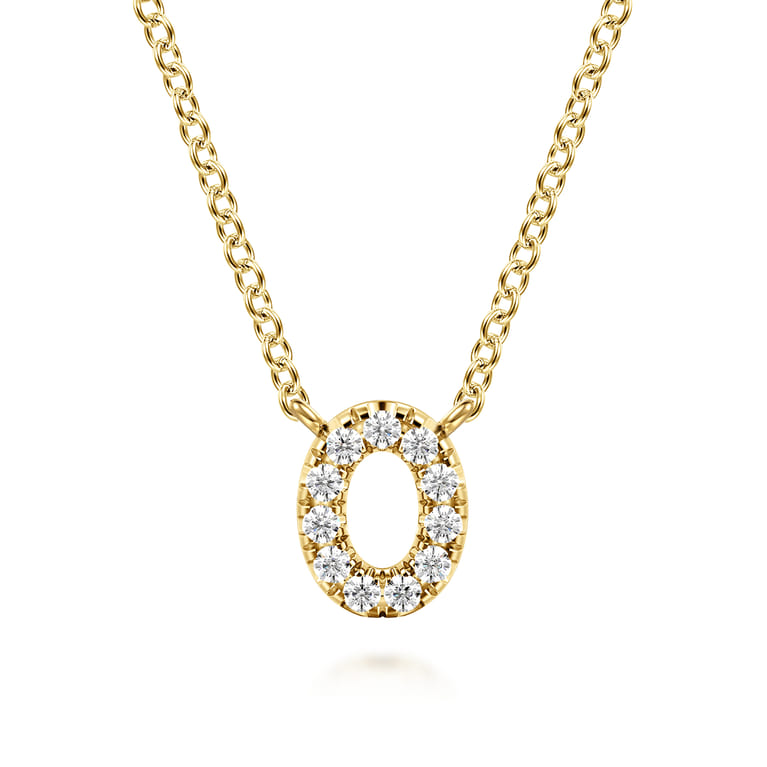 14K Yellow Gold Diamond O Initial Pendant Necklace - 0.07 ct - Shot 1