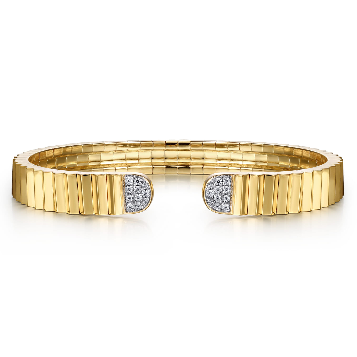14K Yellow Gold Diamond Open Bangle Bracelet in Diamond Cut Texture - 0.2 ct - Shot 1