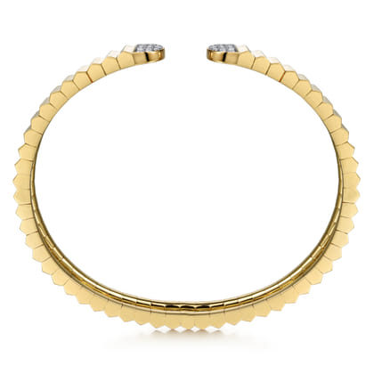 14K Yellow Gold Diamond Open Bangle Bracelet in Diamond Cut Texture