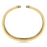14K Yellow Gold Diamond Open Bangle Bracelet in Diamond Cut Texture - 0.2 ct