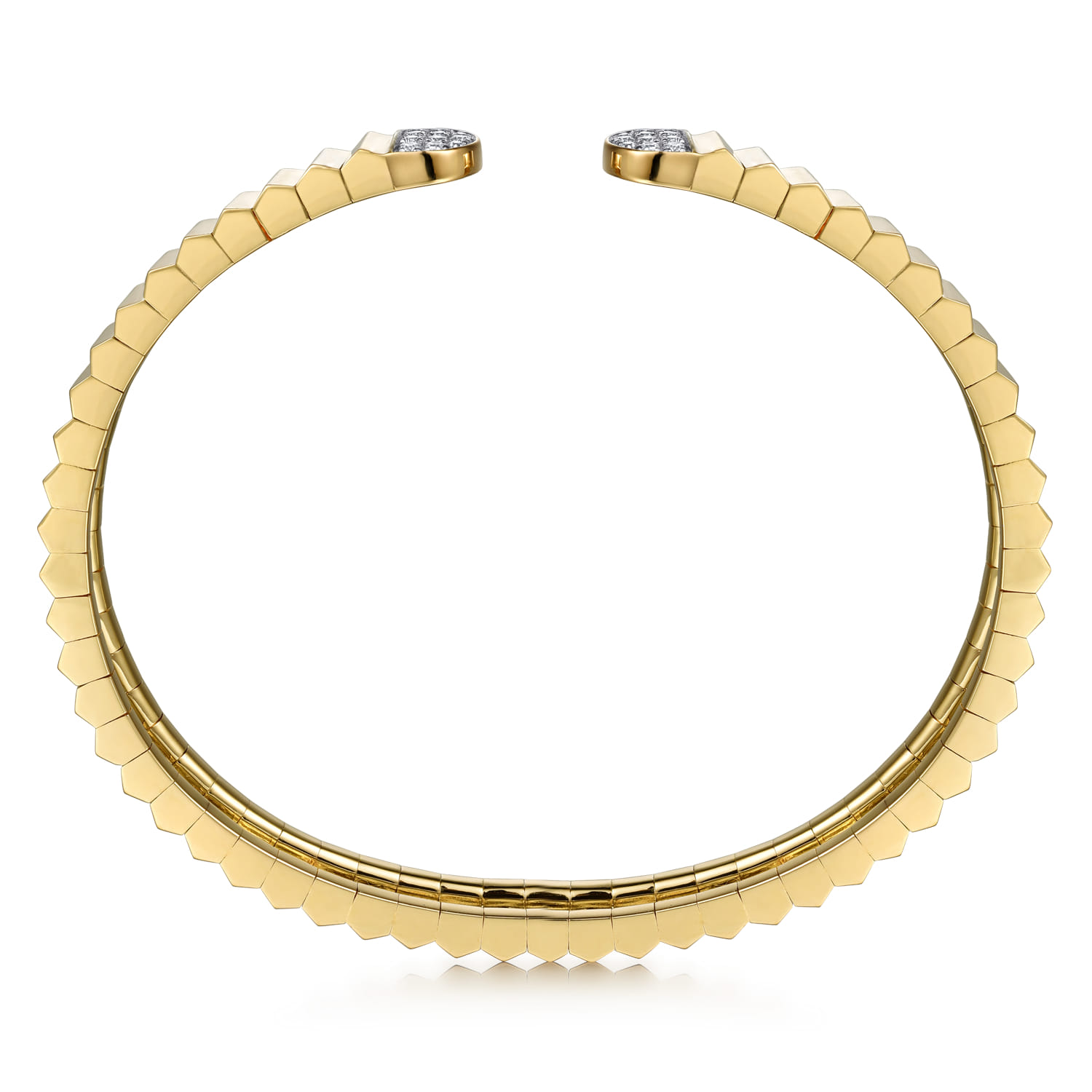 14K Yellow Gold Diamond Open Bangle Bracelet in Diamond Cut Texture - 0.2 ct - Shot 3