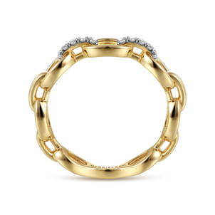14K Yellow Gold Diamond Oval Link Chain Ladies Ring