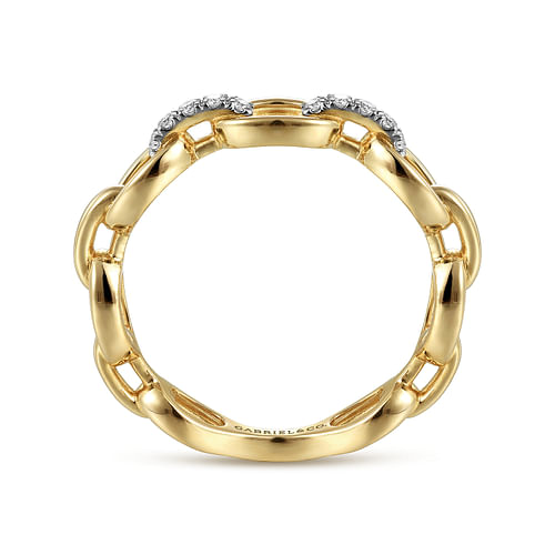 14K Yellow Gold Diamond Oval Link Chain Ladies Ring - 0.06 ct - Shot 2