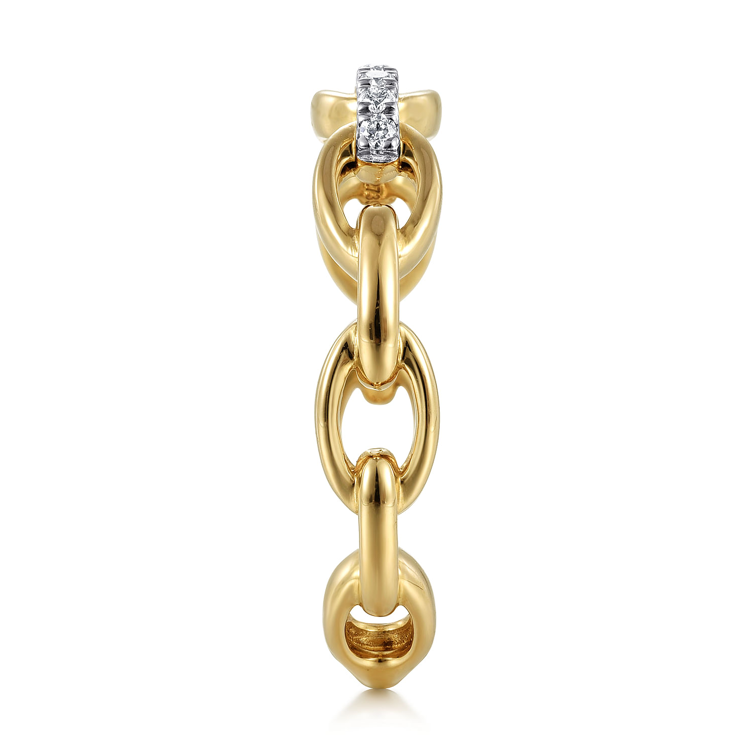 14K Yellow Gold Diamond Oval Link Chain Ladies Ring