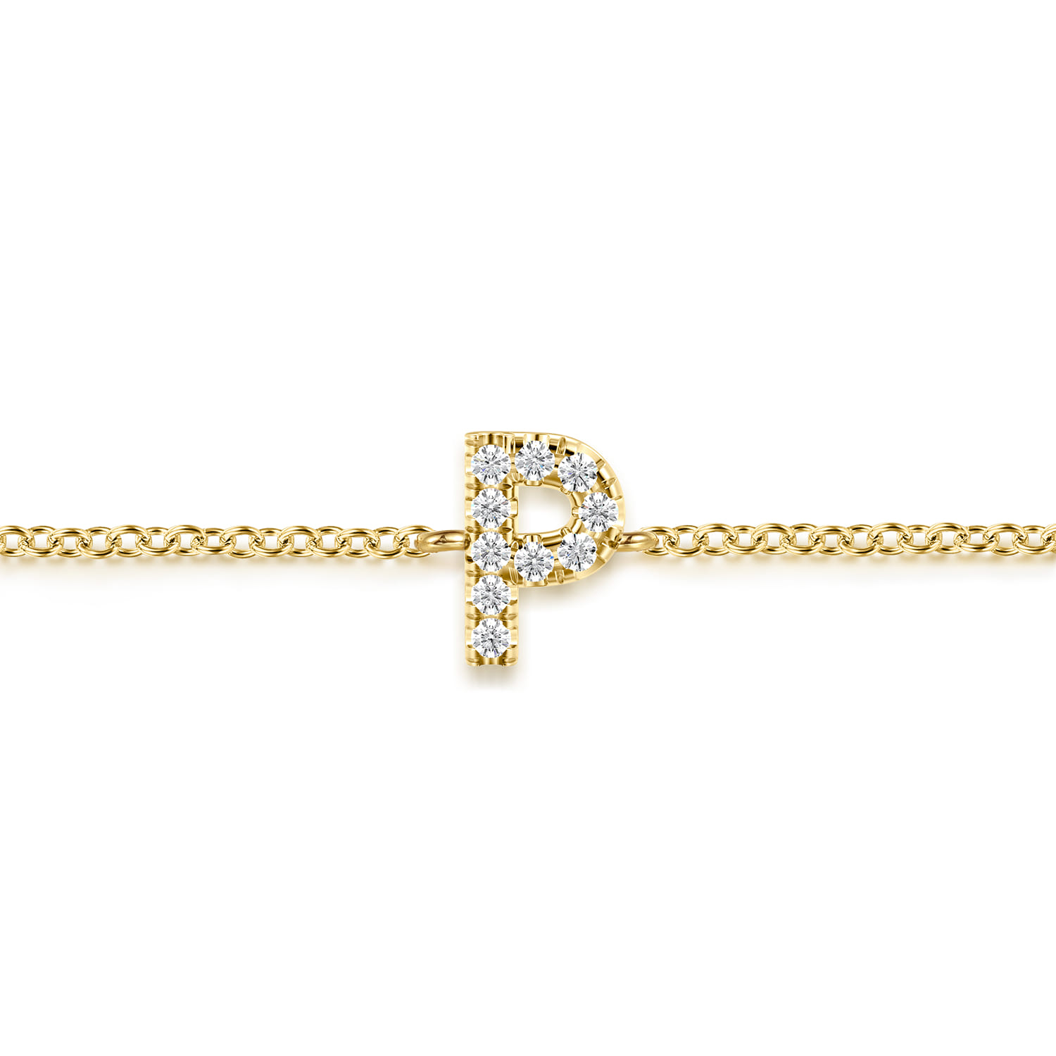 14K Yellow Gold Diamond P Initial Chain Bracelet - 0.06 ct - Shot 2