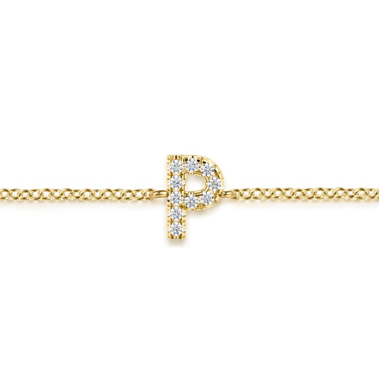 14K Yellow Gold Diamond P Initial Chain Bracelet - 0.06 ct - Shot 2