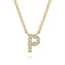 14K Yellow Gold Diamond P Initial Pendant Necklace - 0.06 ct