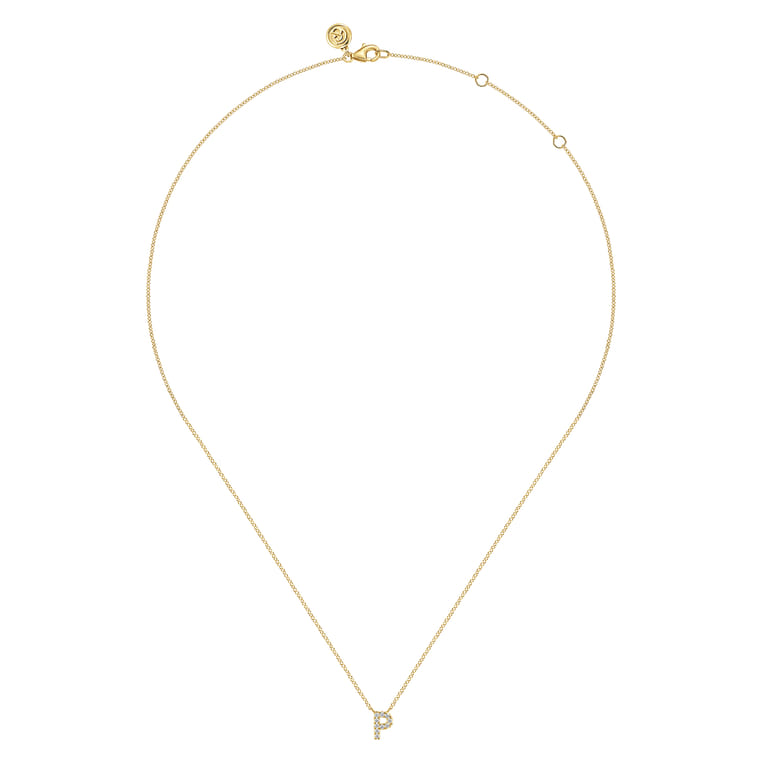 14K Yellow Gold Diamond P Initial Pendant Necklace - 0.06 ct - Shot 2