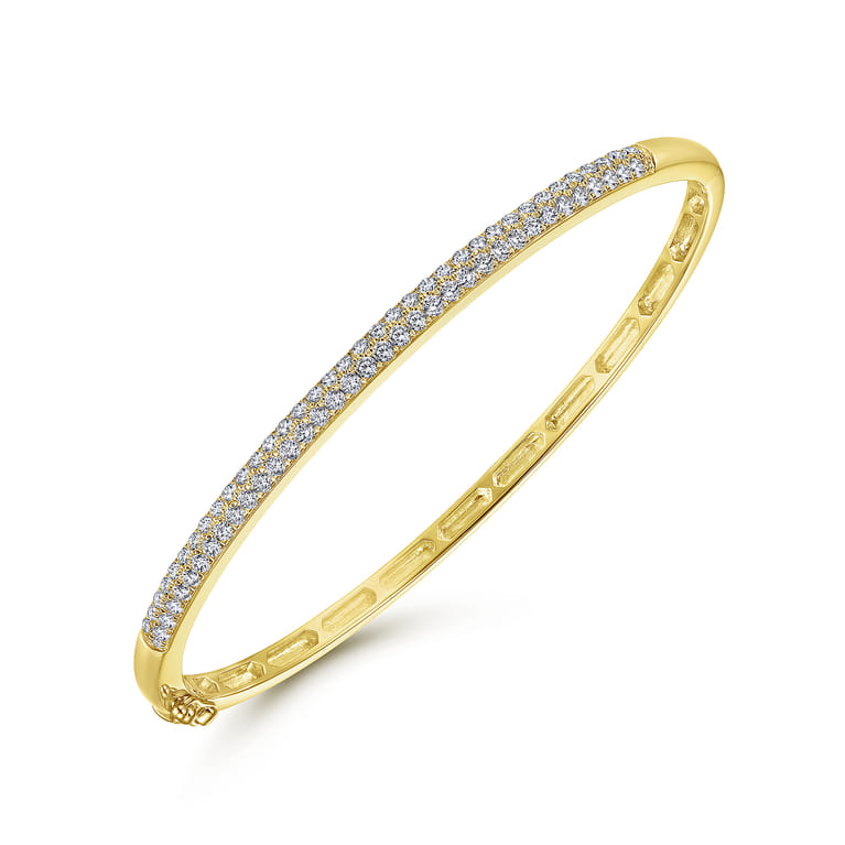 14K Yellow Gold Diamond Pave Bangle - 1.05 ct - Shot 2