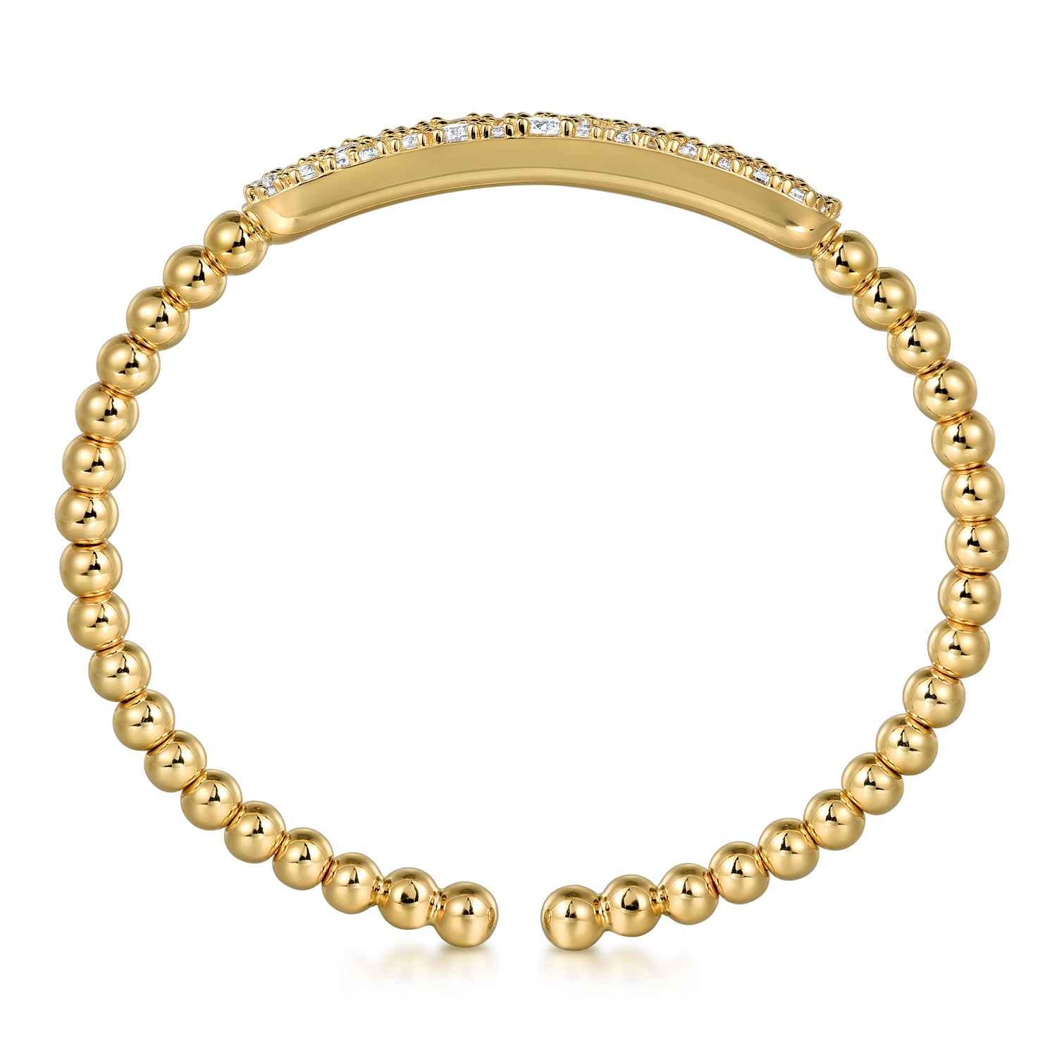 14K Yellow Gold Diamond Pave Bar Bujukan Bead Split Bangle - 2.4 ct - Shot 3