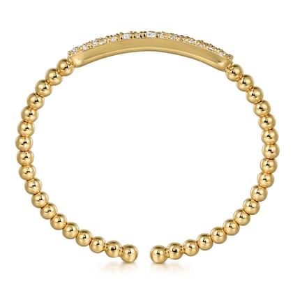 14K Yellow Gold Diamond Pave Bar Bujukan Bead Split Bangle