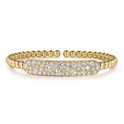 14K Yellow Gold Diamond Pave Bar Bujukan Bead Split Bangle