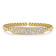 14K Yellow Gold Diamond Pave Bar Bujukan Bead Split Bangle