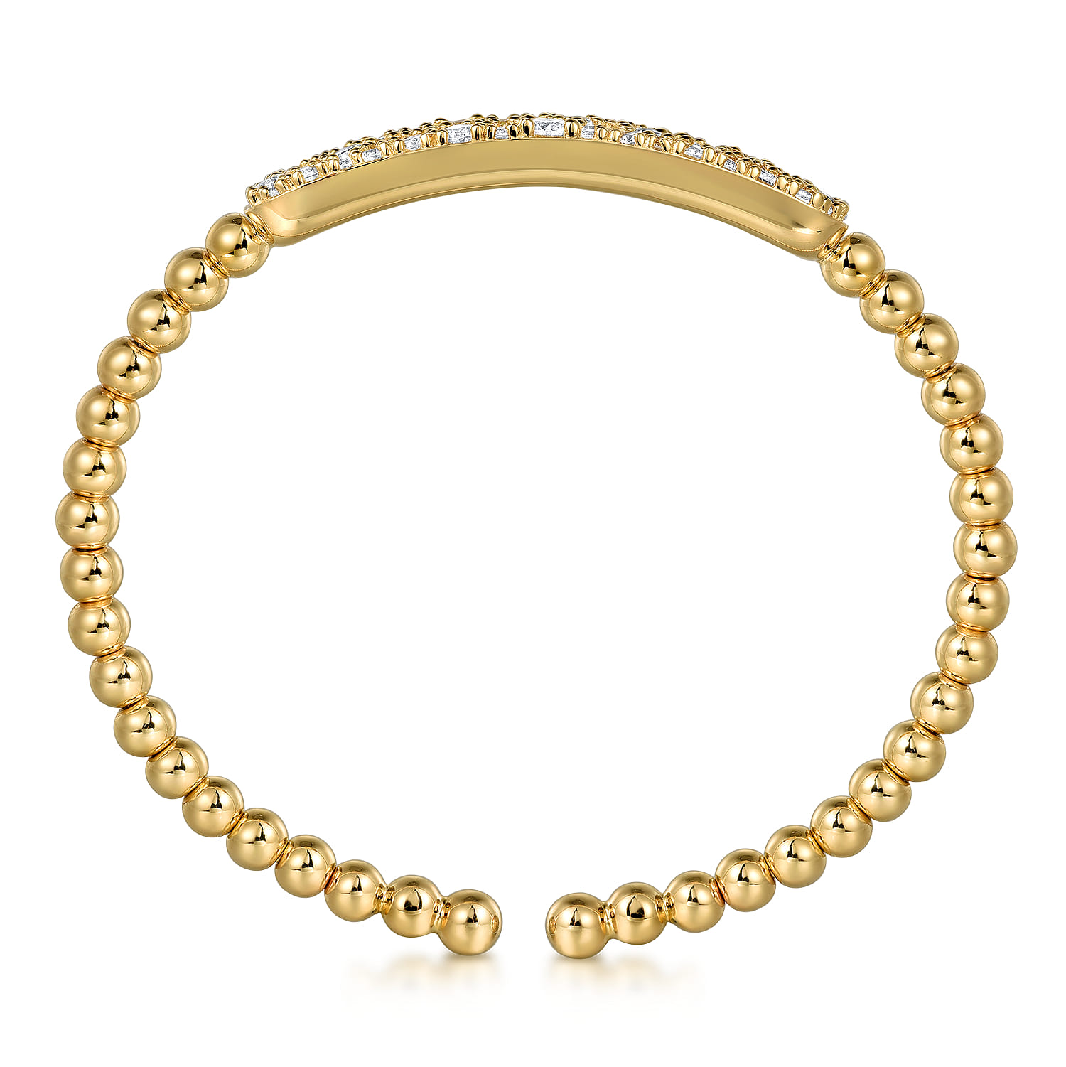 14K Yellow Gold Diamond Pave Bar Bujukan Bead Split Bangle - 2.4 ct - Shot 3