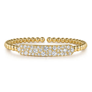 14K Yellow Gold Diamond Pave Bar Bujukan Bead Split Bangle