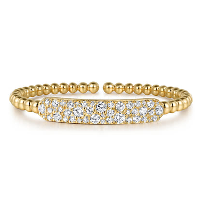 14K Yellow Gold Diamond Pave Bar Bujukan Bead Split Bangle