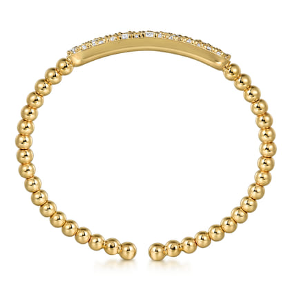14K Yellow Gold Diamond Pave Bar Bujukan Bead Split Bangle