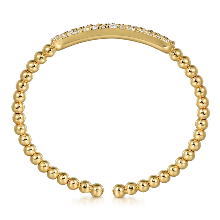 14K Yellow Gold Diamond Pave Bar Bujukan Bead Split Bangle