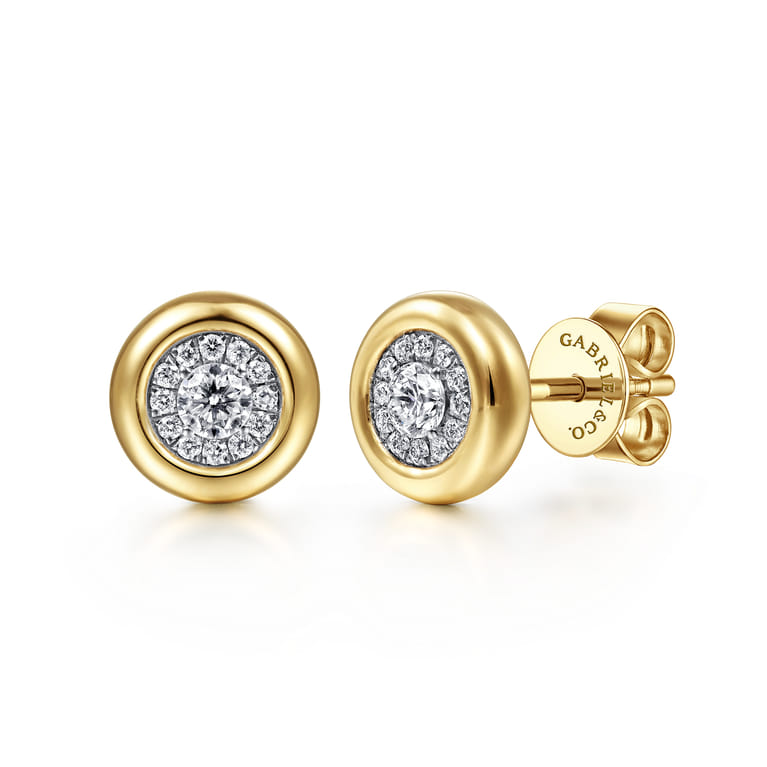 14K Yellow Gold Diamond Pave Bezel Stud Earrings - 0.25 ct - Shot 1