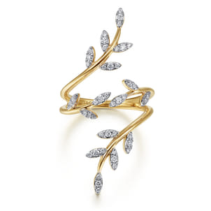 14K Yellow Gold Diamond Pave Branch Wrap Ring