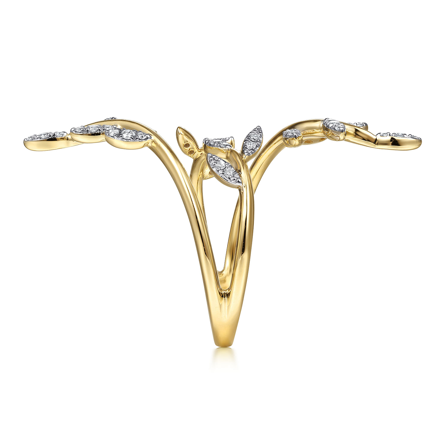 14K Yellow Gold Diamond Pave Branch Wrap Ring