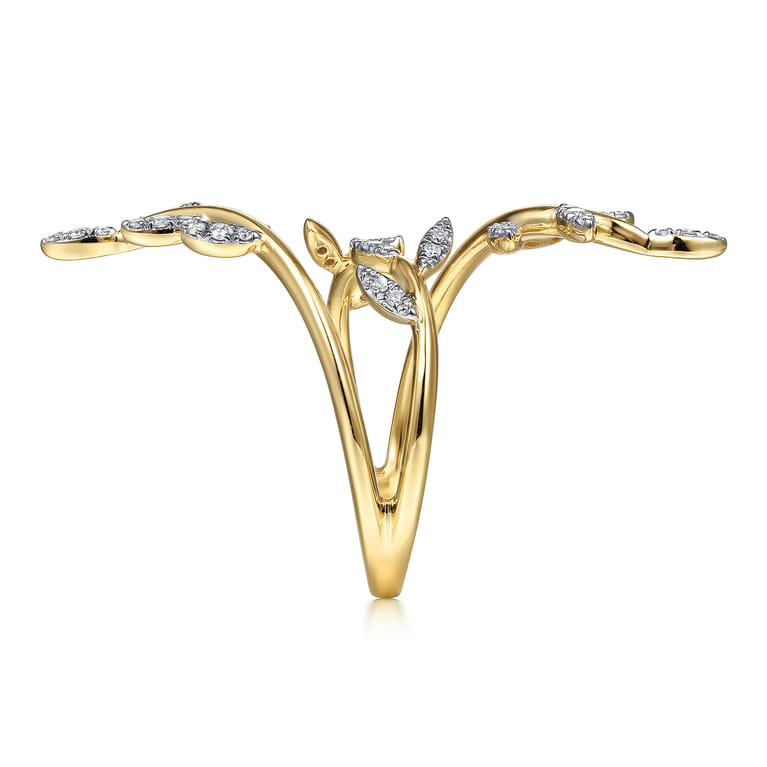 14K Yellow Gold Diamond Pave Branch Wrap Ring - 0.3 ct - Shot 4