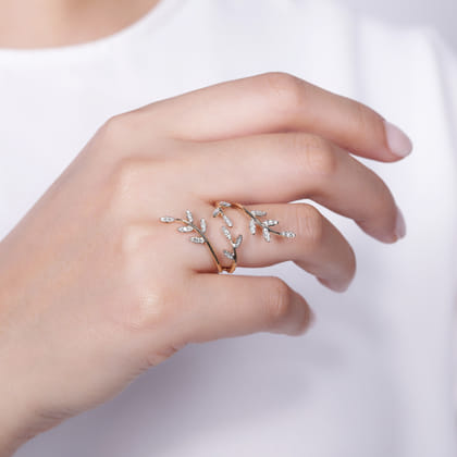 14K Yellow Gold Diamond Pave Branch Wrap Ring