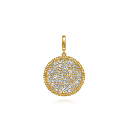 14K Yellow Gold Diamond Pave Bujukan 24mm Medallion Pendant With Detachable Bail