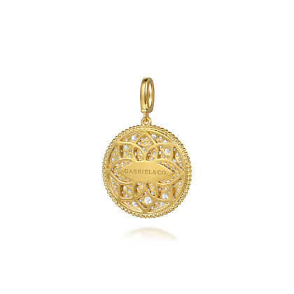 14K Yellow Gold Diamond Pave Bujukan 24mm Medallion Pendant With Detachable Bail