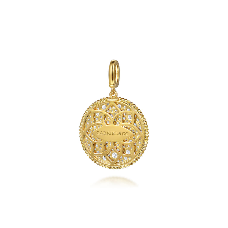 14K Yellow Gold Diamond Pave Bujukan 24mm Medallion Pendant With Detachable Bail - 2 ct - Shot 2