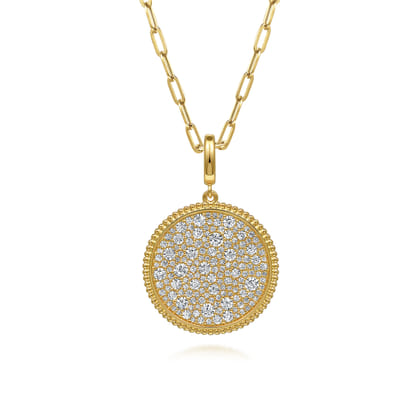 14K Yellow Gold Diamond Pave Bujukan 24mm Medallion Pendant with Detachable Bail