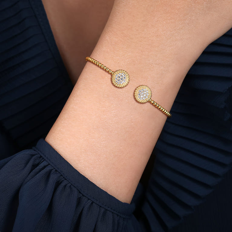 14K Yellow Gold Diamond Pave Bujukan Bangle - 0.35 ct - Shot 4