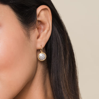 14K Yellow Gold Diamond Pave Bujukan Drop Earrings