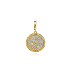 14K Yellow Gold Diamond Pavé Bujukan Medallion Pendant in size 18mm With Detachable Bail 