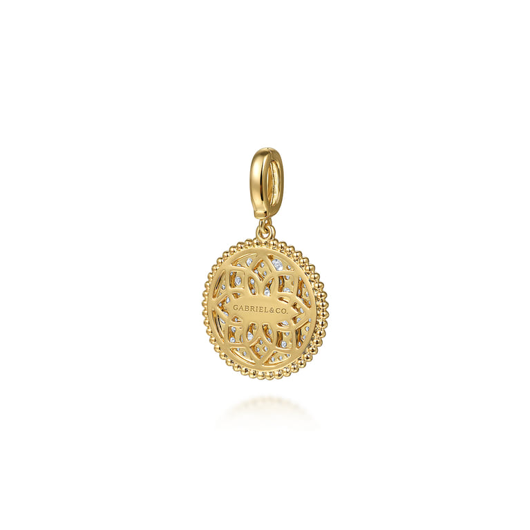 14K Yellow Gold Diamond Pave Bujukan Medallion Pendant in size 18mm With Detachable Bail - 0.8 ct - Shot 2