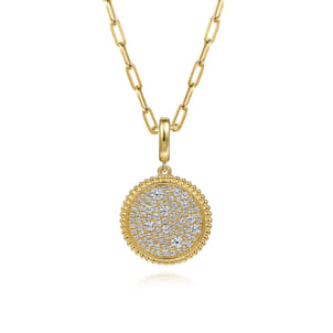 14K Yellow Gold Diamond Pave Bujukan Medallion Pendant in size 18mm With Detachable Bail