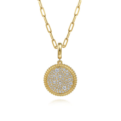 14K Yellow Gold Diamond Pave Bujukan Medallion Pendant in size 18mm With Detachable Bail
